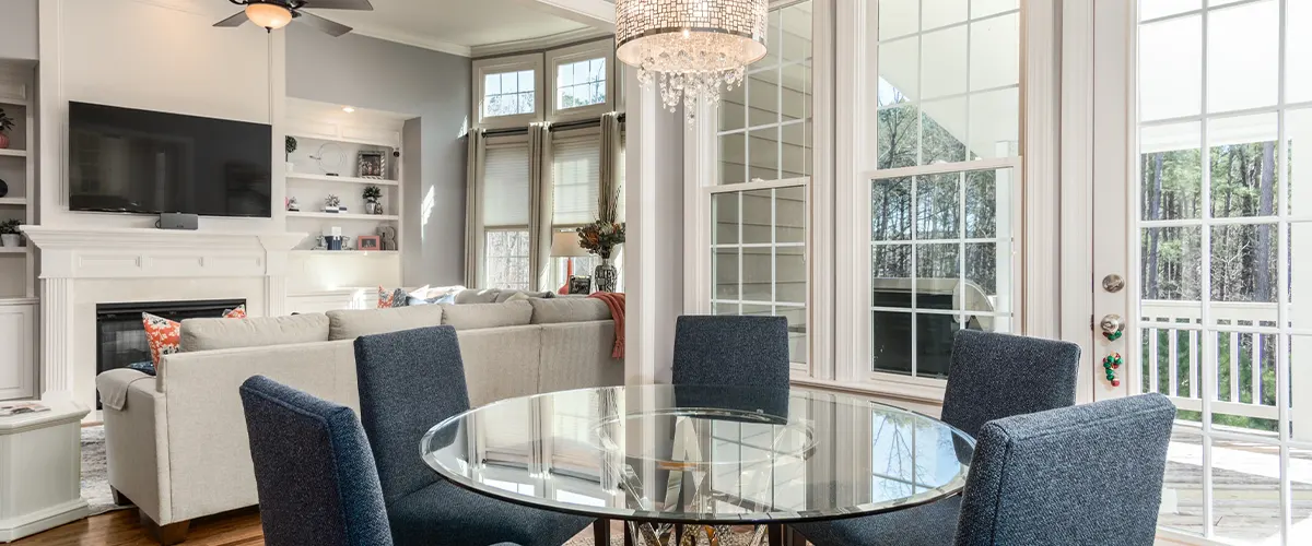 large white windows near dining table