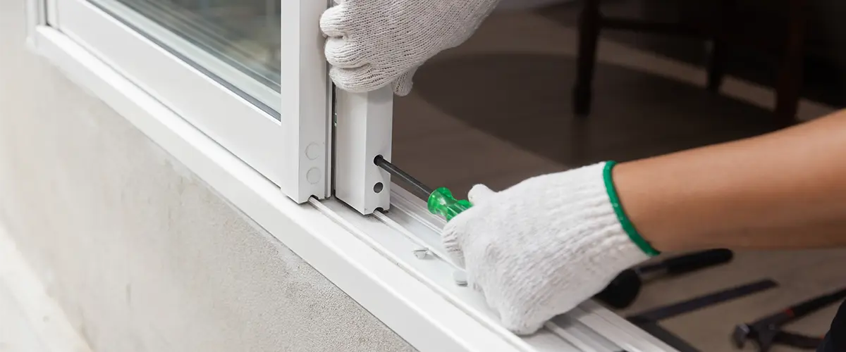 A window installer fixing a PVC sliding window