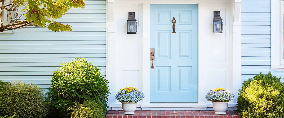 Light Blue Wood Door Front of House