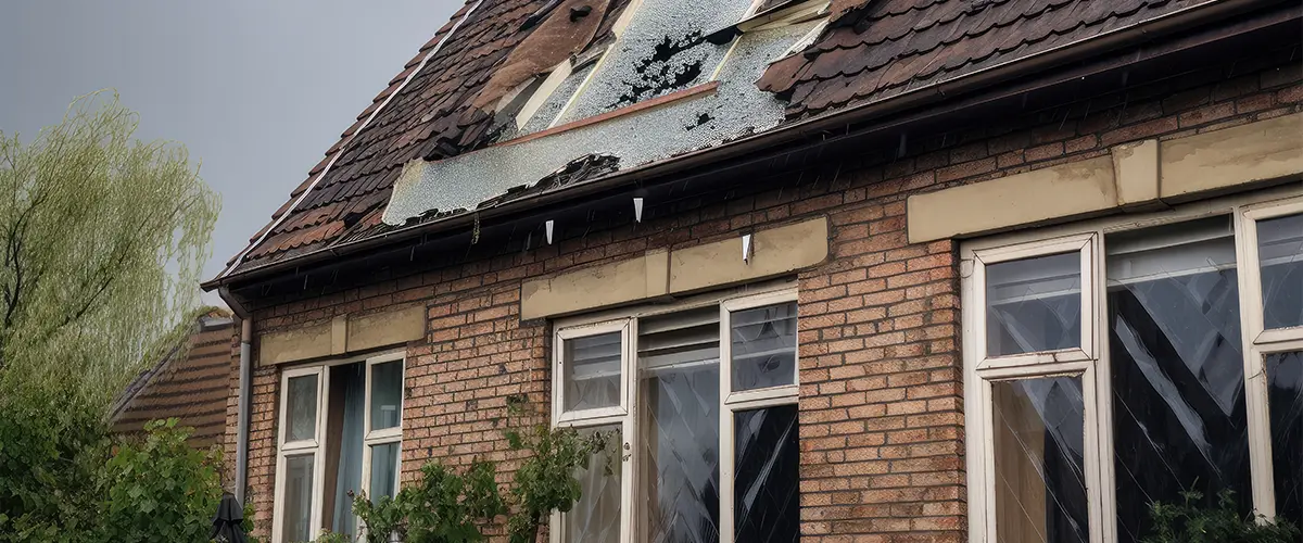 roofs and windows of houses being damaged by hail and high winds