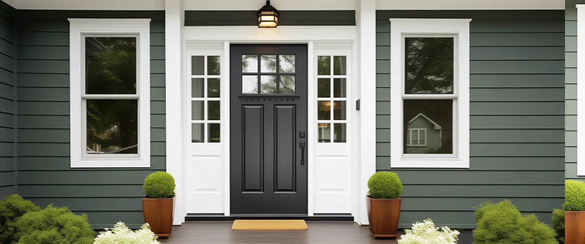 black wood door newly installed front house