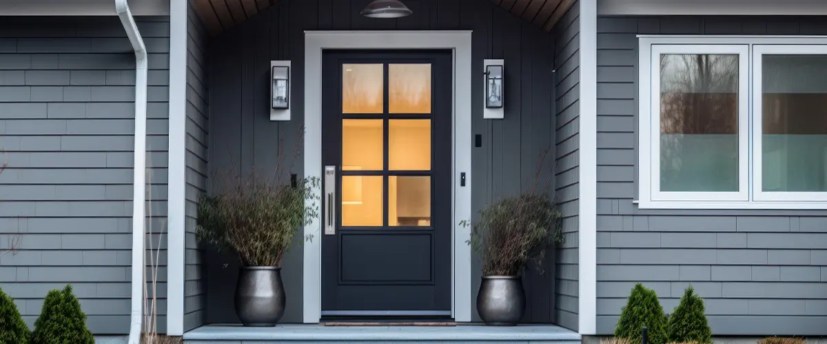 vinyl dark grey door with big windows glass