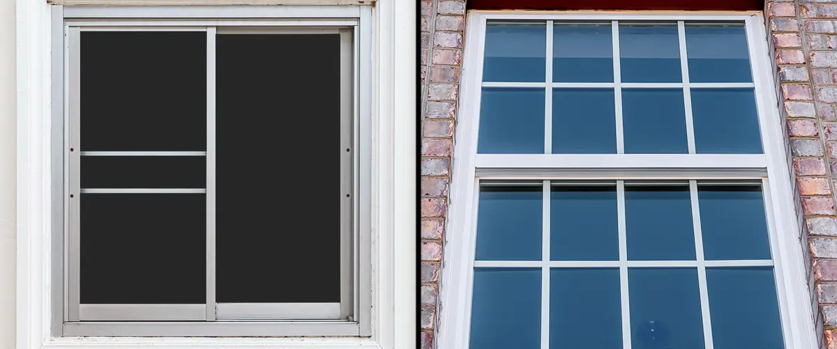 Side-by-side comparison of a sliding window and a double-hung window with different frame designs