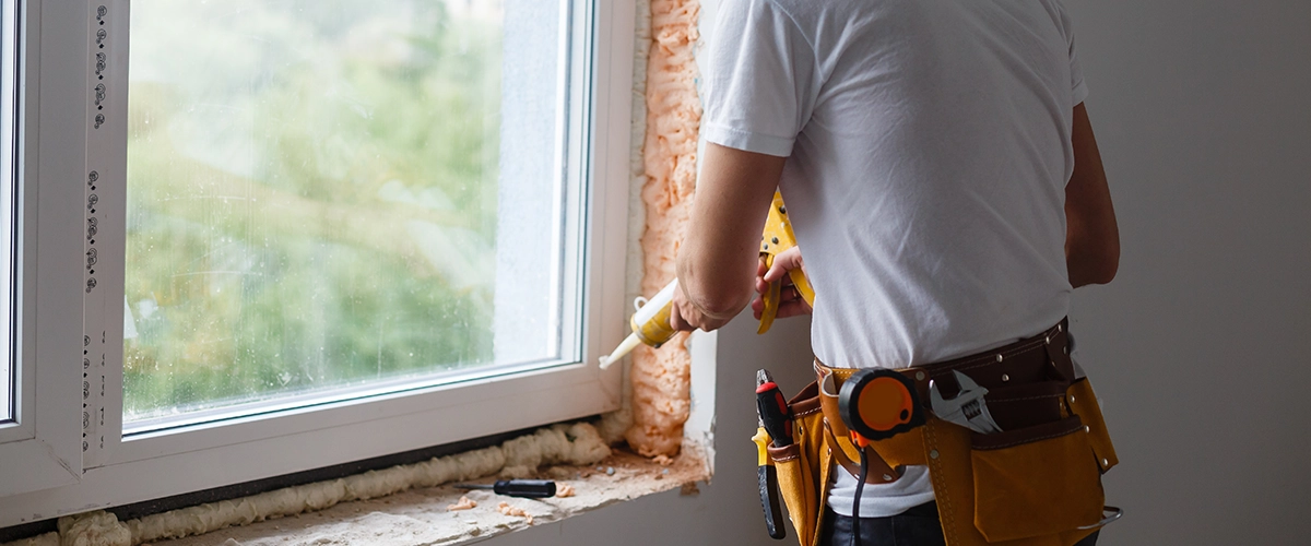 Caulking a new tempered glass window frame